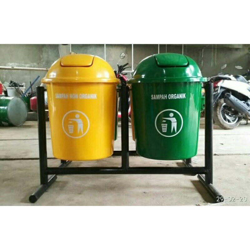 TEMPAT SAMPAH FIBERGLASS BULAT 50 L , tempat sampah 2in1, tempat sampah outdoor, tempat sampah