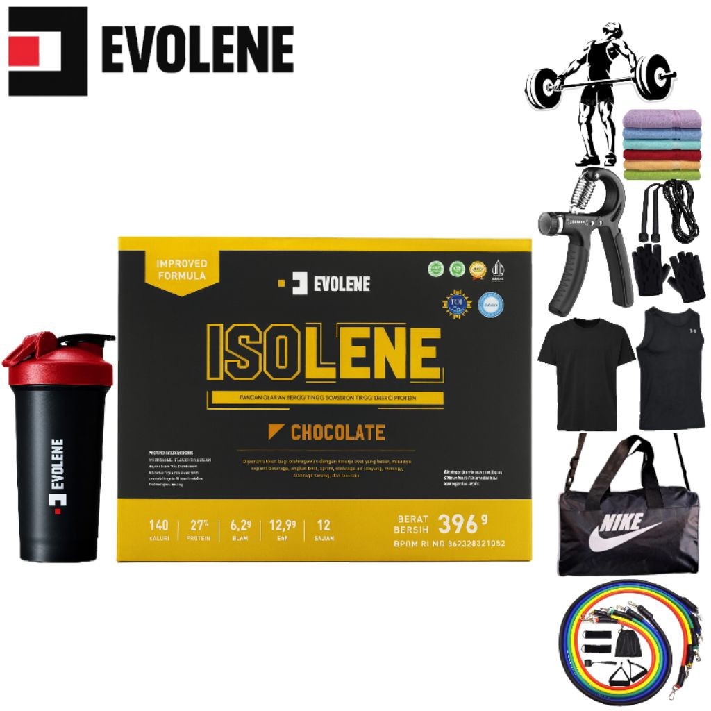 ISOLENE Whey Protein Isolate EVOLENE | 1 Box  isi 12 sachet BPOM & Halal | susu Tinggi Protein untuk
