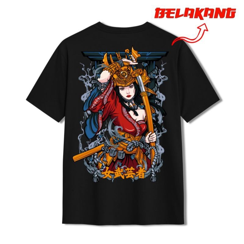 T-shirt Samurai Geisha Jepang Culture - Unisex Distro Hitam