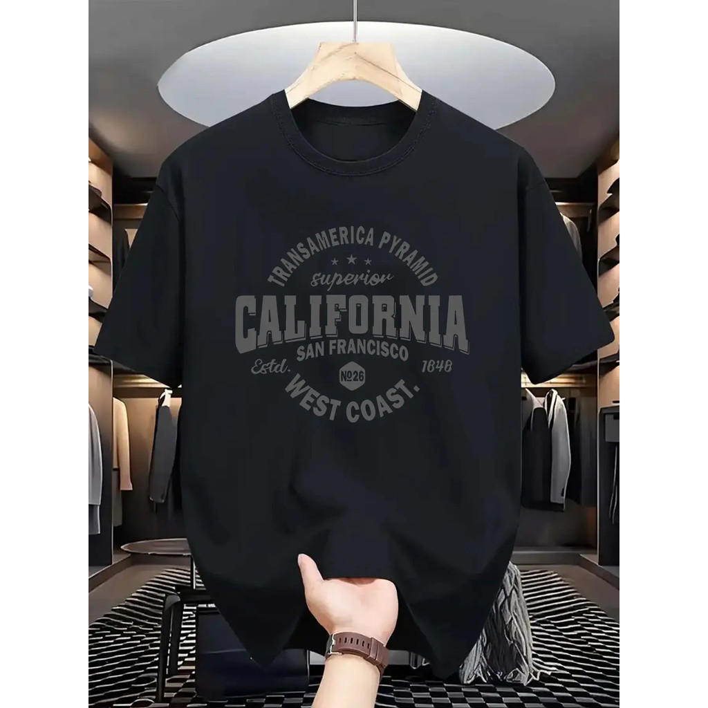 Kaos Pria Piramida California 1848 - Kaos Grafis Vintage San Francisco & Pantai Barat, Elastis
