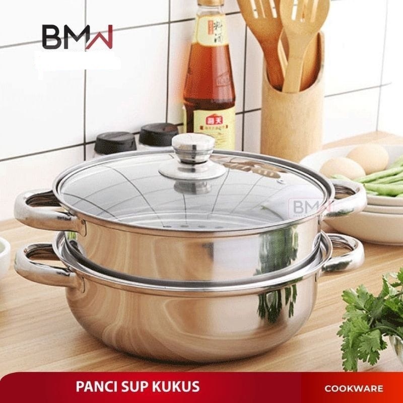 Panci Kukus 2 Susun BMW Kitchenware Panci Set Steamer Stainless Kukus Ikan Siomay Bakpao Panci Kukus