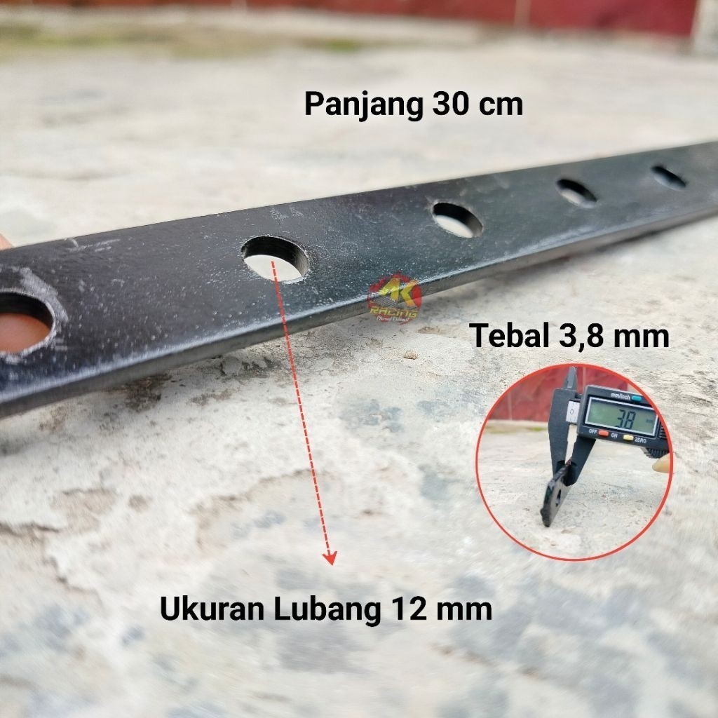 Plat Logam Serbaguna HITAM Tebal 3,8 mm Panjang 30 cm || Plat Besi Bolong Multifungsi Breaket Lubang