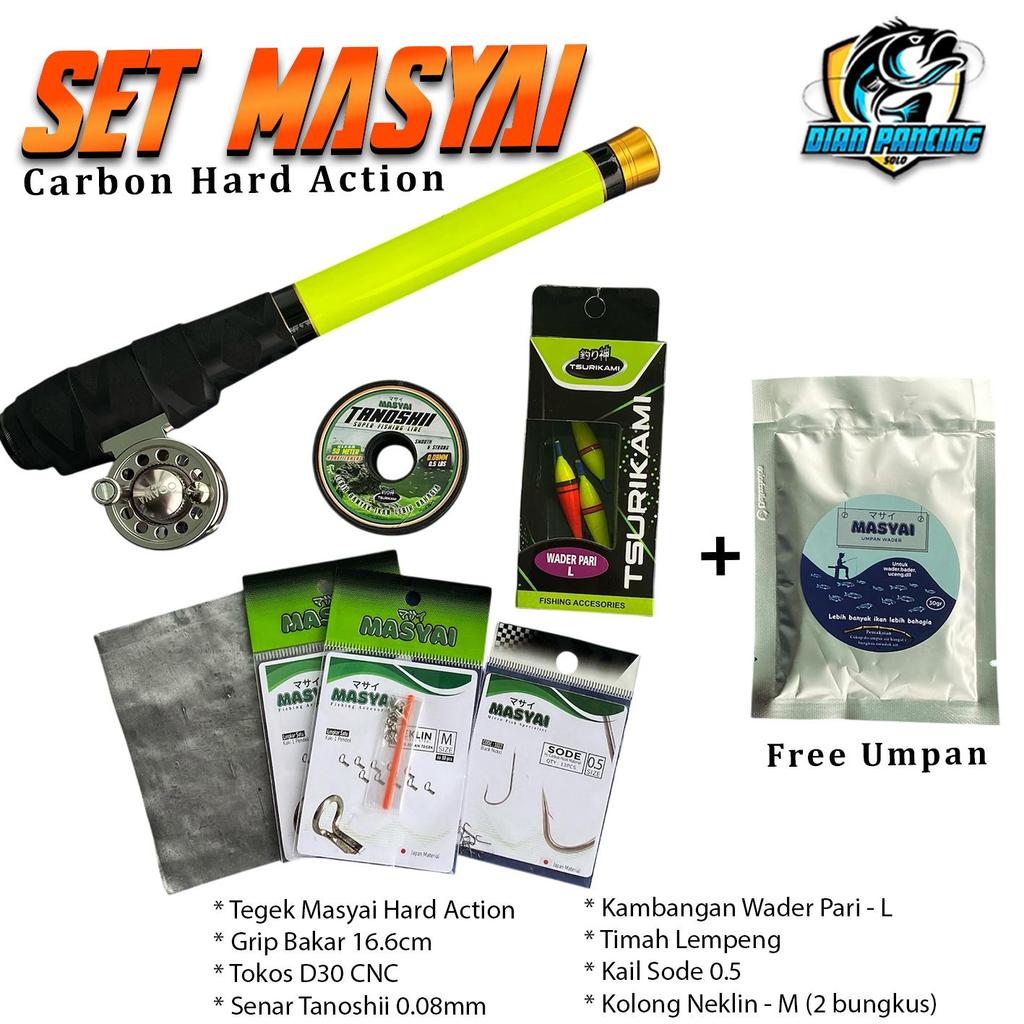 Set Lengkap Joran Tegek Masyai Mini Hard Action Bahan Carbon High Quality Panjang Ruas mulai 23cm