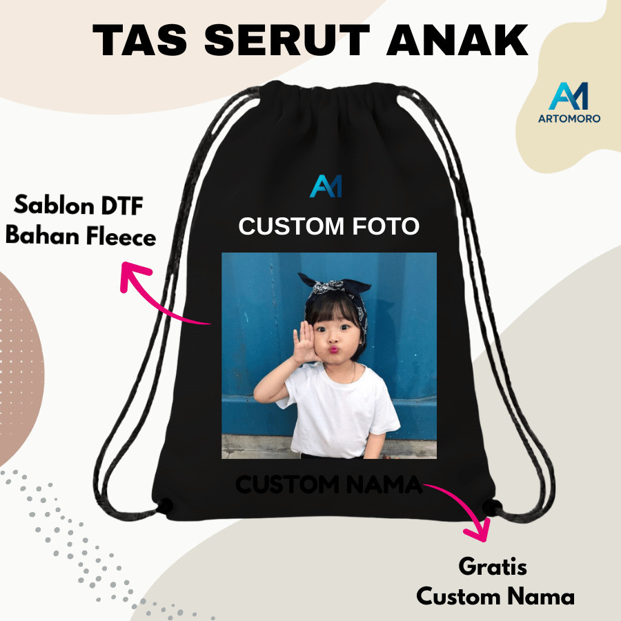 Tas Serut Anak Custom Nama Foto Unisex Fleece Tas Serut  Tas Serut Anak Custom |Tas Serut Anak