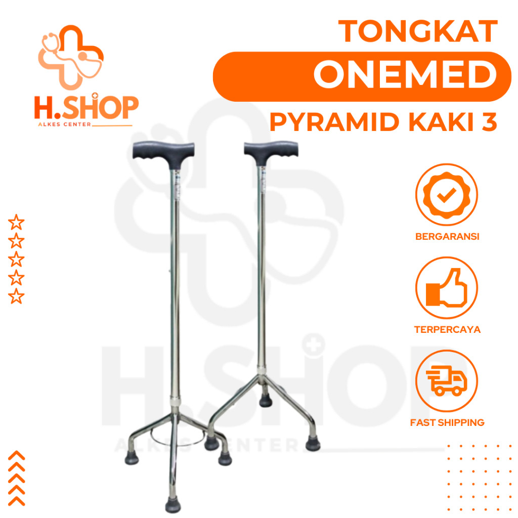 Tongkat Pyramid Kaki 3 Onemed / Alat Bantu Jalan Orang Tua Manula Lansia / Tongkat Jalan Kaki 3 / To