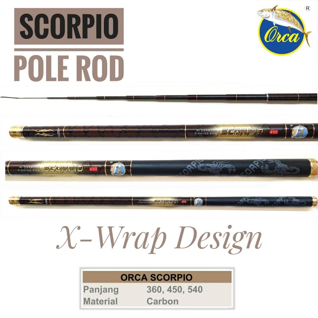 Joran Tegek Carbon Orca SCORPIO 360 450 540 X-Wrap Design Action Hard Kaku Ringan
