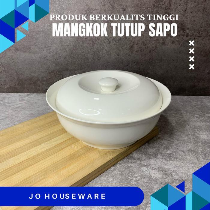 Mangkok keramik sapo besar diameter 24 cm tutup putih polos saji 81-1