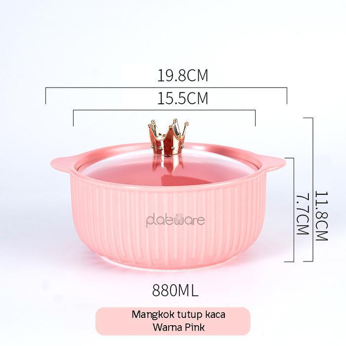 Mangkok Keramik Tutup Kaca cocok untuk bakso, mie dan sop tahan panas microwave safe - Mangkok tutup