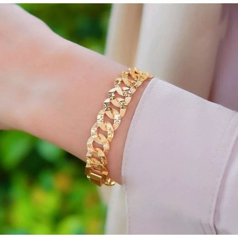 Gelang Titanium Rantai Sisik Naga Besar Lapis Emas