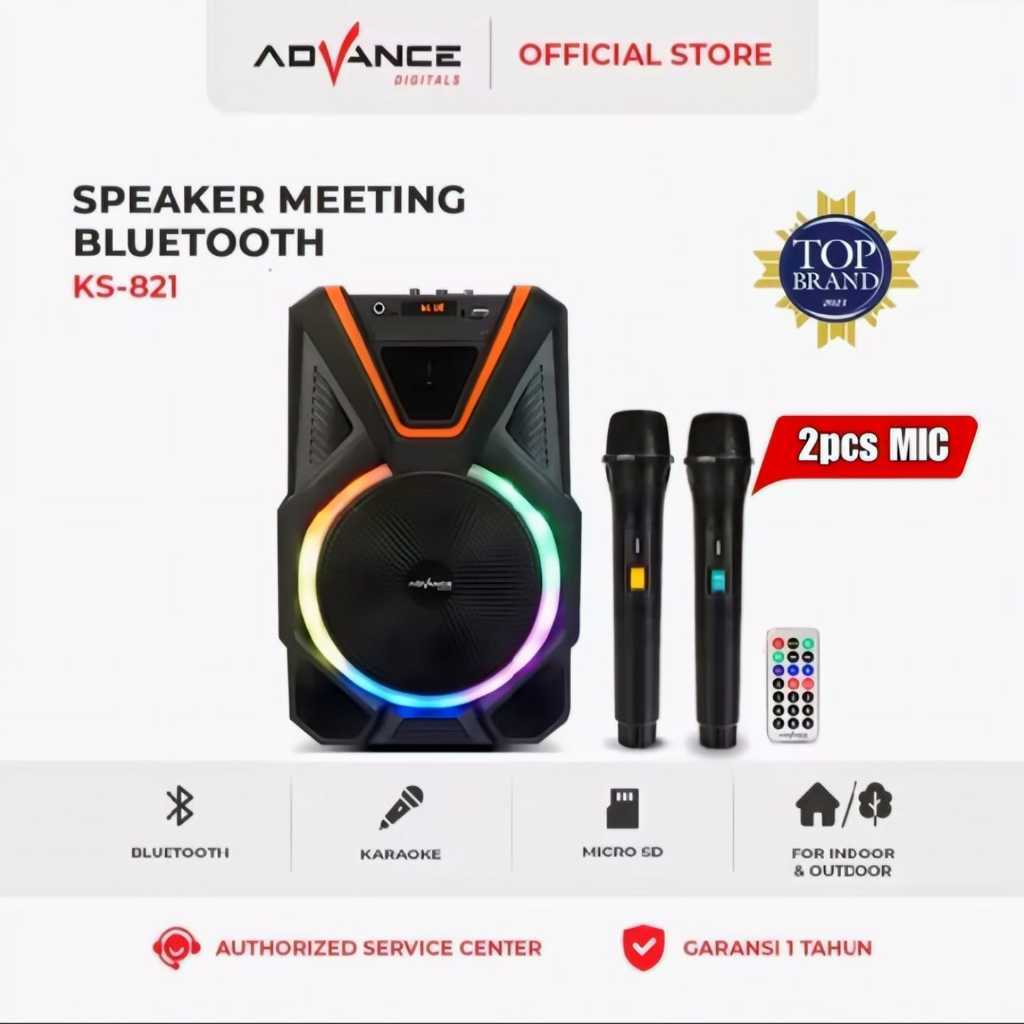 Advance KS-821  Speaker Meeting Bluetooth Salon Aktif 8" Gratis Mic Karoke Batrei Besar RGB Light