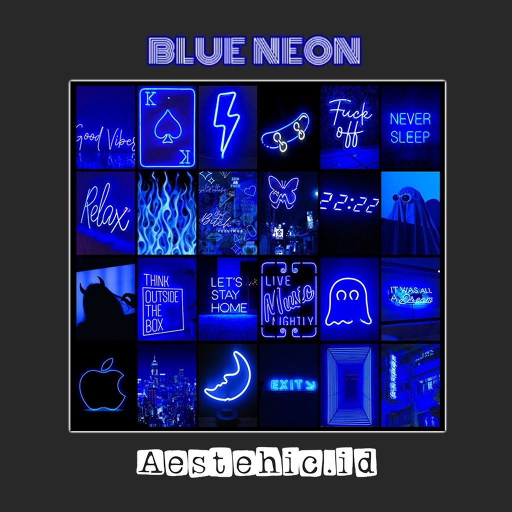 (ISI 32PCS) Poster Dinding blue neon series dekorasi kamar aesthetic aestetik estetik ukuran A5