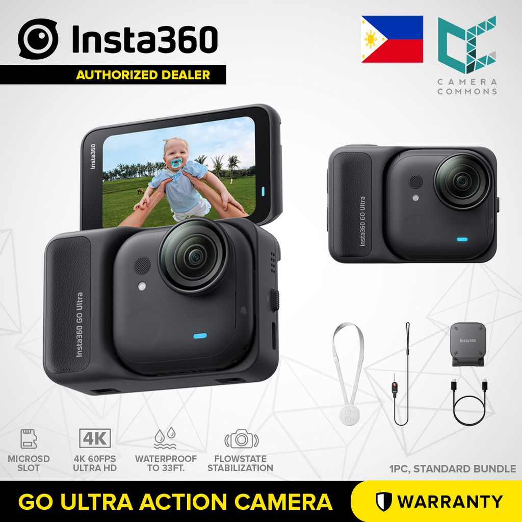Insta360 GO Ultra Kamera Aksi 50MP 4K60fps Layar Sentuh Flip 2.5" Tahan Air IPX4