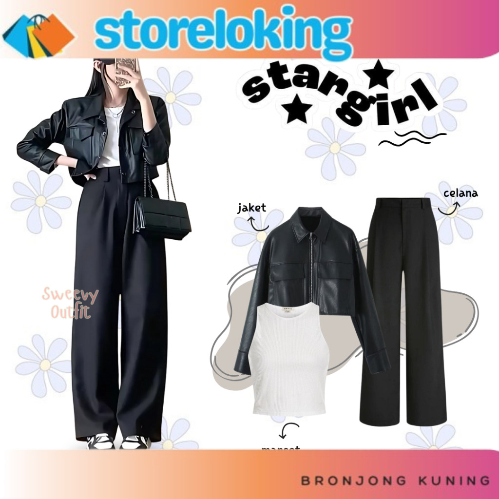terlaris Outfit Set Tomboy Korean Style | Jacket, Manset, Celana Kulot | One Set OOTD Skena Kekinian