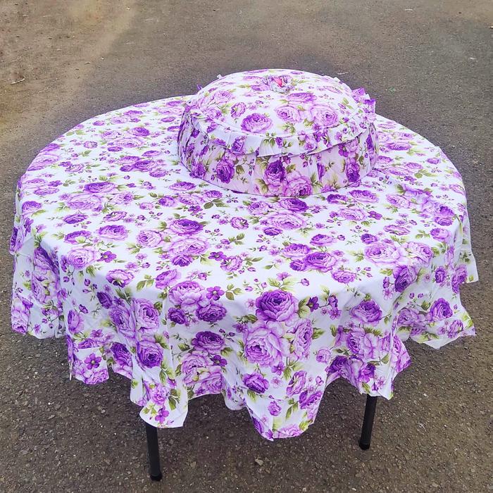 Taplak Meja Makan Bulat 4 kursi Rempel / Rumbai + Tudung Saji Bulat - Anisa Ungu