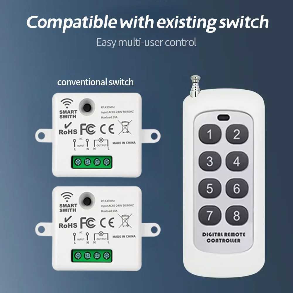 Wireless Relay Switch Remote Control 433MHz EV1527 240V 10A, Saklar Remote Jarak Jauh On Off Alat Li