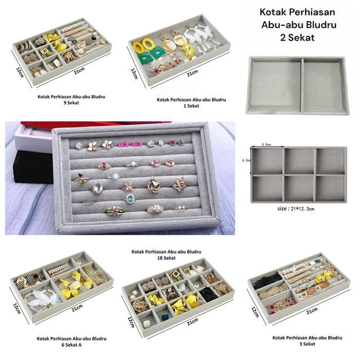 DISPLAY KOTAK PAJANGAN CINCIN BLUDRU 16x12 cm - 1 Sekat Cincin, Abu-Abu by Allshopibamz