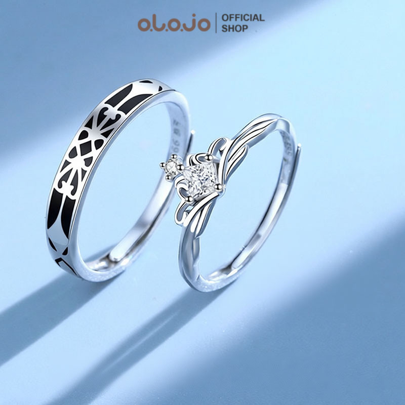 OLOO Cincn Titanium Anti Karat  Putri & Ksatria Pasangan Cincin 1 Pasang Set Desain Niche Terbuka Se