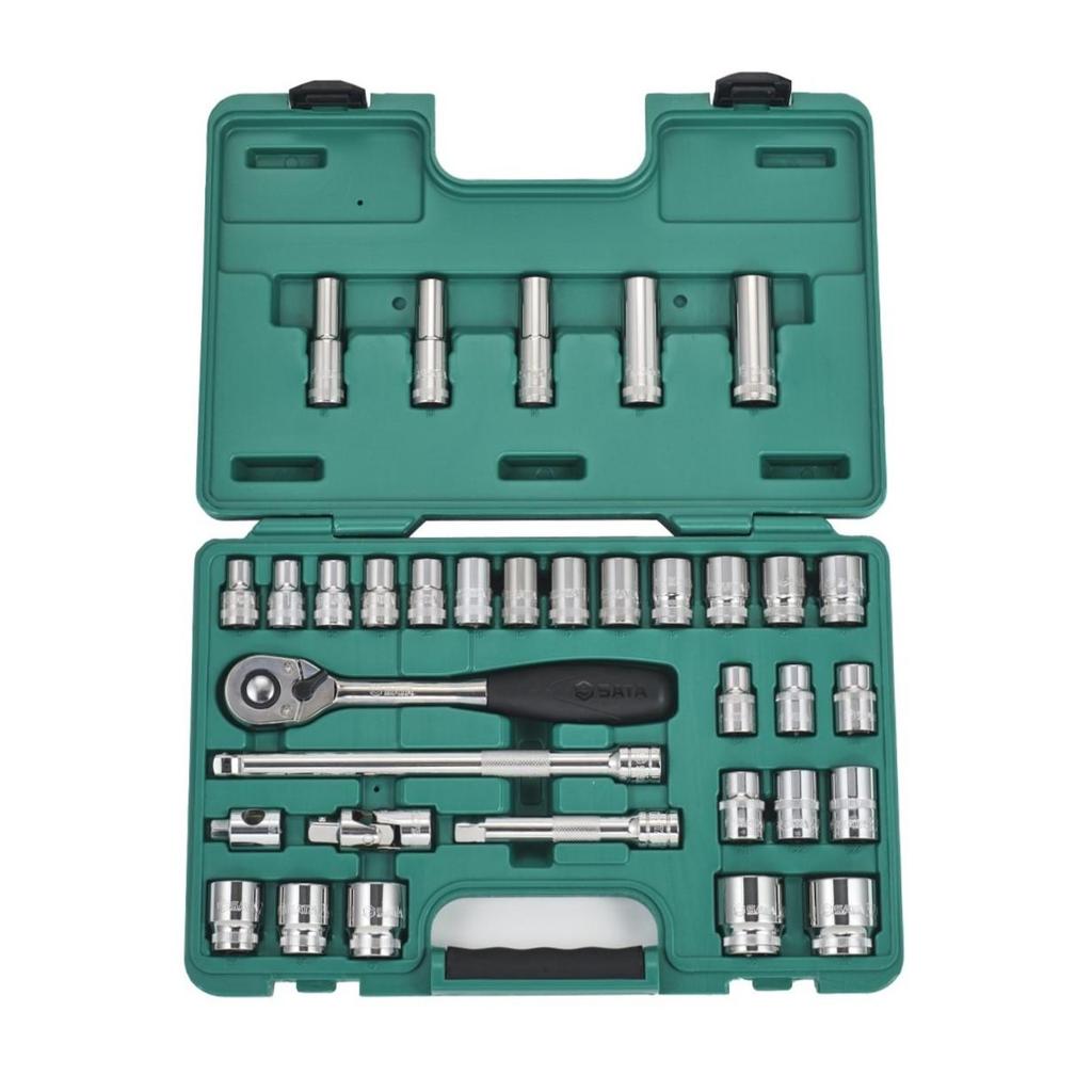 SATA 09945 Socket Set 34 Pc 1/2" Dr. Socket Set 12PT Rachet Socket Set Sata Tools