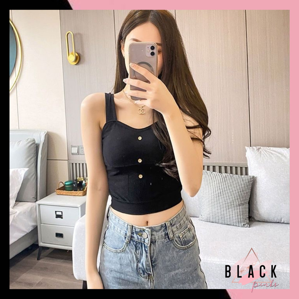 LU Blackpink Bra Wanita Model Kancing Atasan Crop Top Wanita Korean Import Premium 1142
