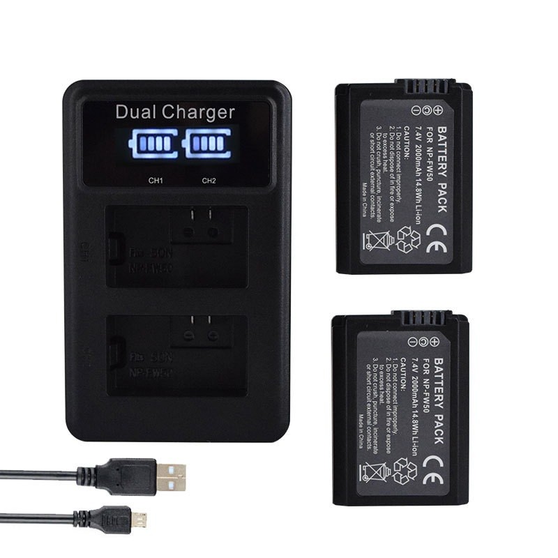 NP-FW50 NPFW50 NP FW50 Battery+LCD Dual Charger for Sony Alpha a6500 a6300 a6000 a5000 a3000 NEX-3 a