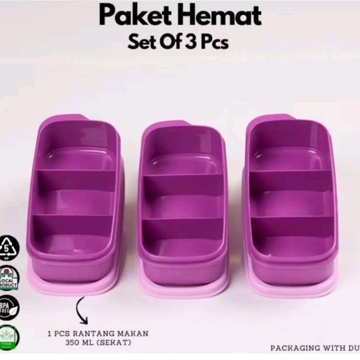 MRO Kotak Makan Paket hemat 3pcs Sekat atau Polos ( 1Paket Isi 3 ) tempat bentobox bekal rantang pik