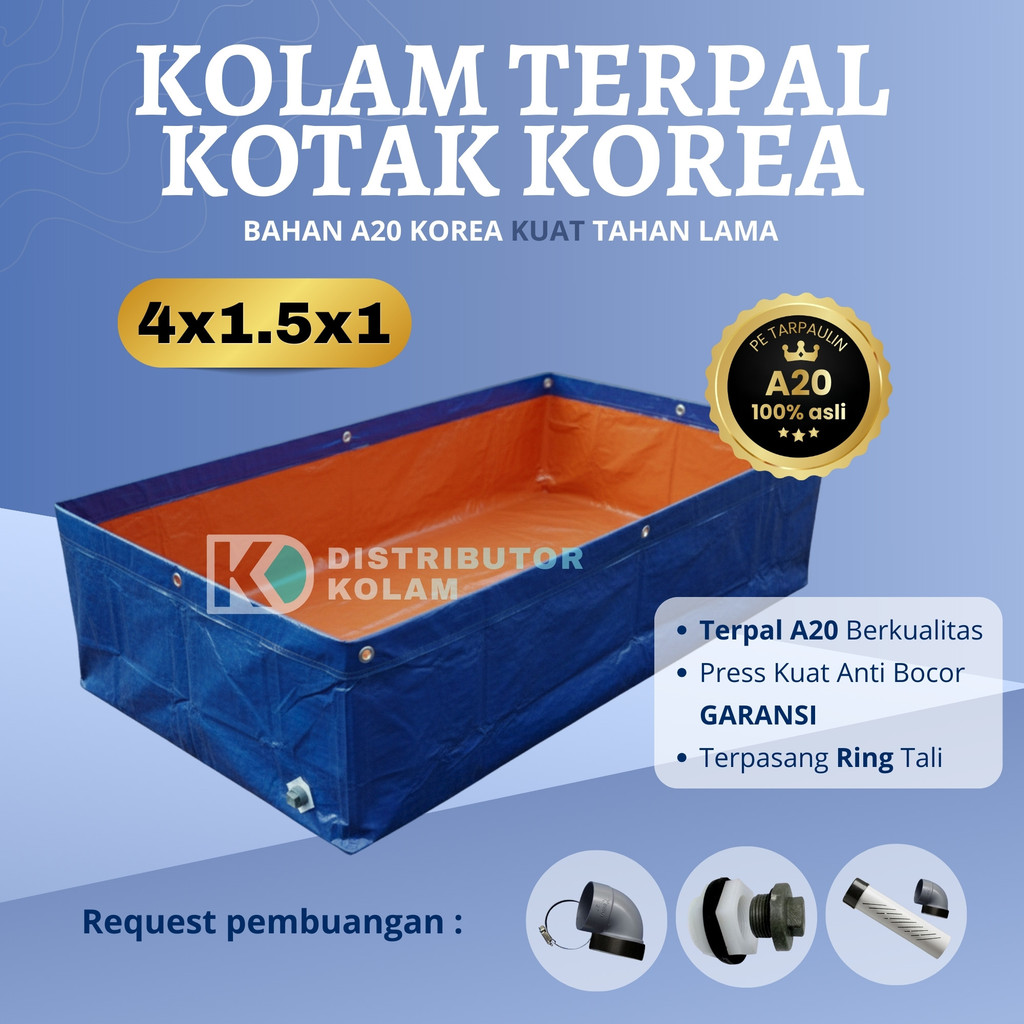 Kolam Terpal Kotak Korea A20 4x1.5x1 Kolam Budidaya Ikan Lele Nila Gurame
