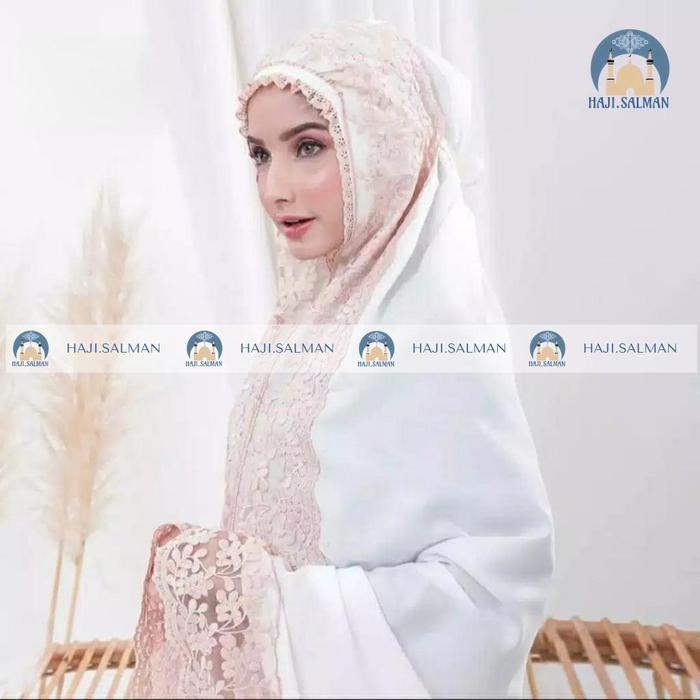 HAJI SALMAN MUKENA DEWASA SHIREEN RENDA MEWAH Atasan Cantik Gold Katun Nyaman Lembut - PUTIH