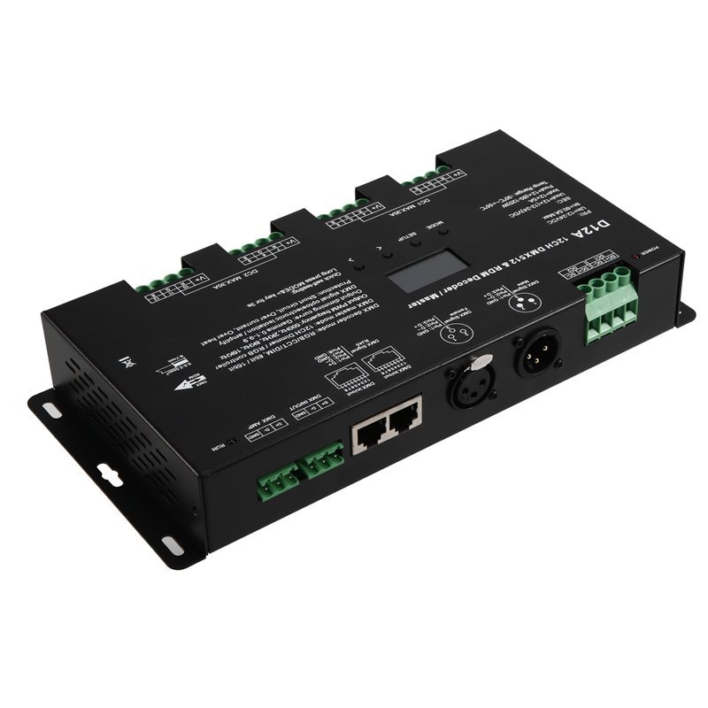 Nowy--D12A 4 PWM Dekoder Częstotliwości DMX512 12Kanałowyx5A 12-24VDC CV OLED Z Obsługą RDM, Tryb De