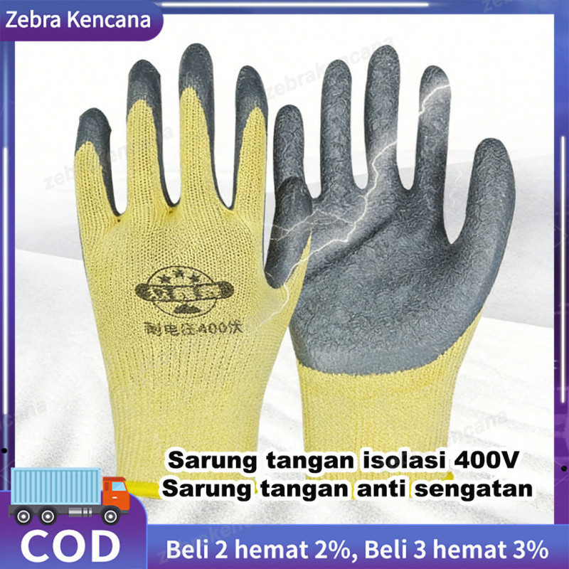 1 Pasang Sarung Tangan Listrik Anti Setrum Class Profesional 400V/1000V Sarung Tangan Karet Isolasi 