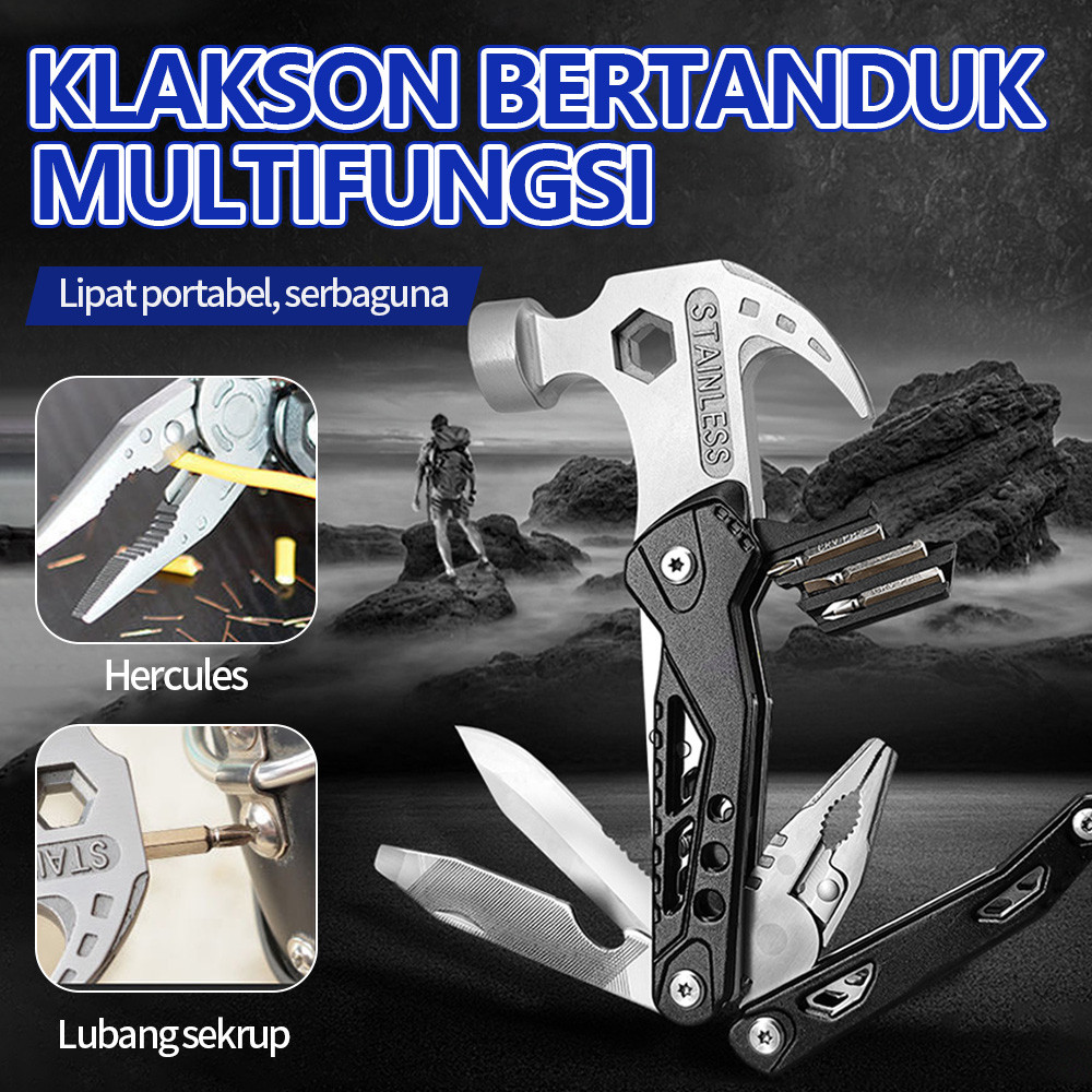 Palu Multifungsi 12-in-1/Palu Tang Lipat Multifunctional Axe Hammer Survival Tools/Alat Multifungsi/