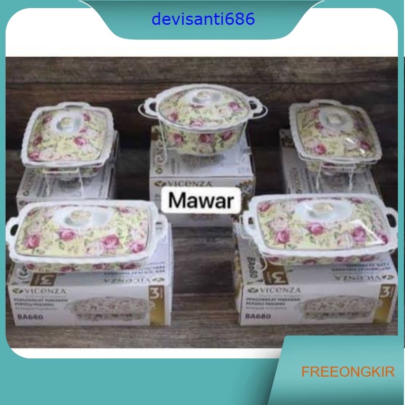 Prasmanan Set Wadah Saji Vicenza Mawar 4+1 Persegi Bulat