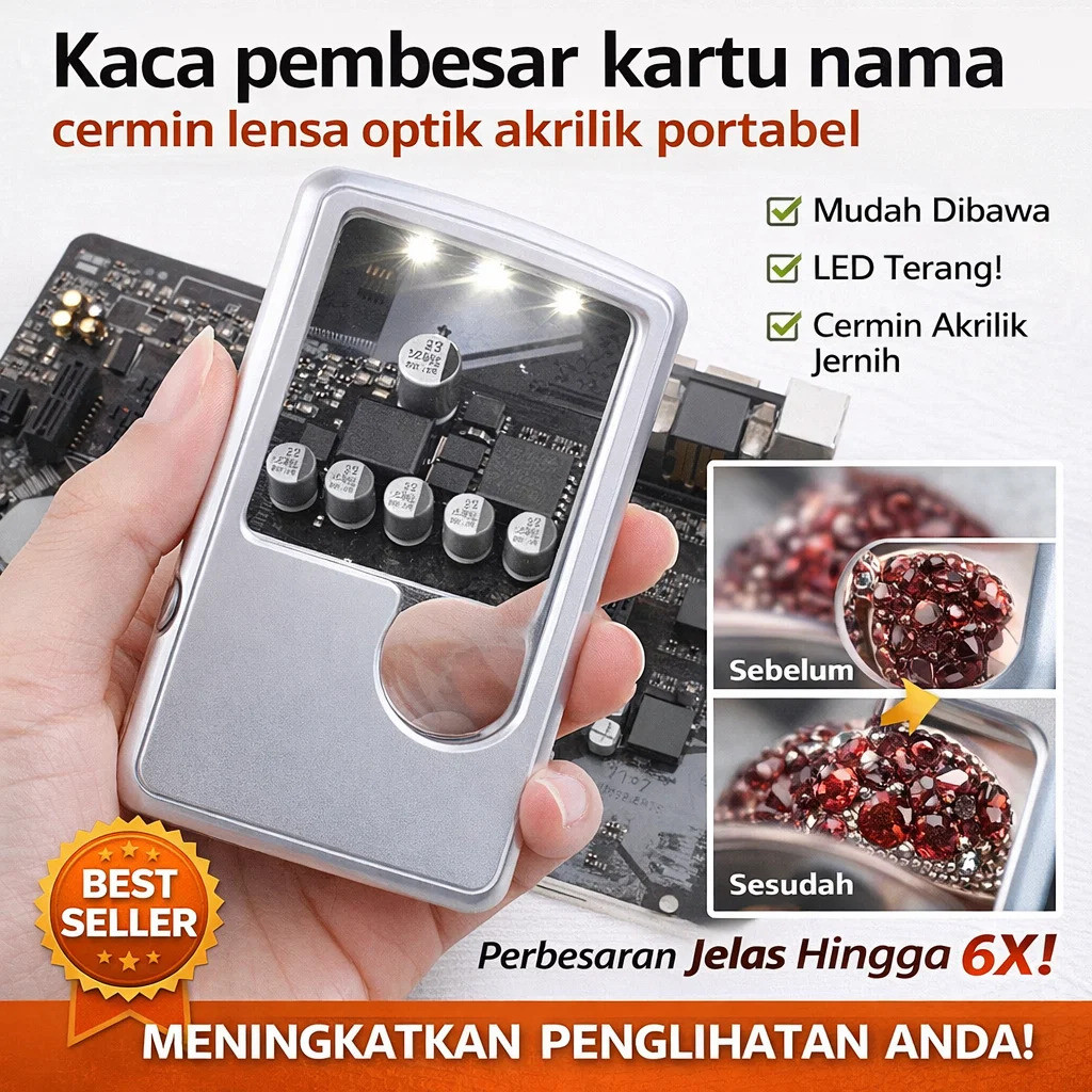 [Gratis Ongkir] Kaca Pembesar Lampu Led Persegi Panjang Ultra/3X/6X Kaca Pembesar Persegi Panjang LE