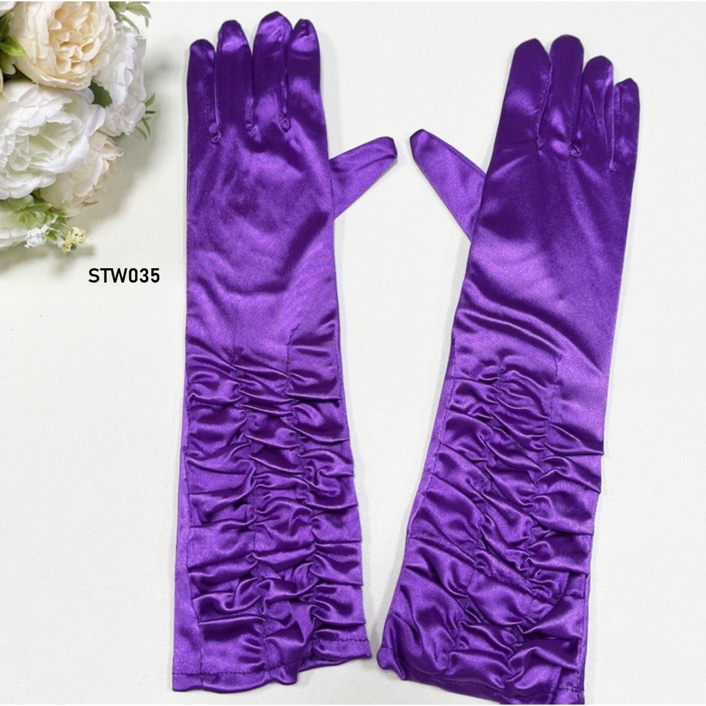 Sarung Tangan Pengantin Wedding Wanita Satin Ungu Tua STW035