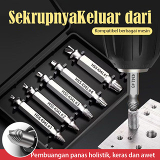 Set Tungsten Carbide Screw Remover Ekstraktor Baut 5PCS Double Ended Drill Bit Sekrup Patah Silver