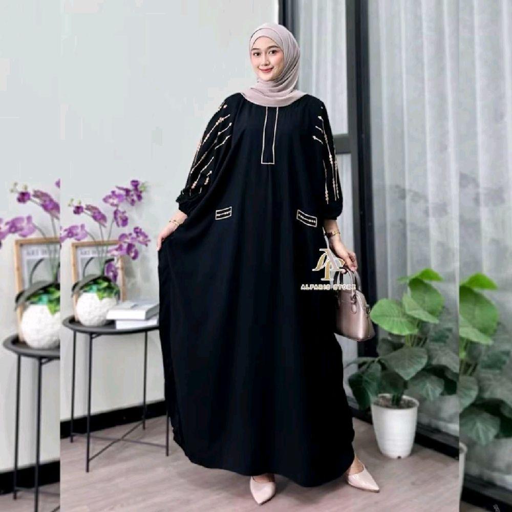 anna kaftan Muslim Gamis Wanita Dress Lebaran Dewasa Remaja Hitam Rayon Pesta