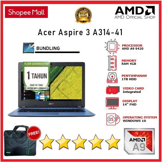 Acer Aspire 3 A314-41-983D - AMD A9 9420 4GB 1TB 14HD W10