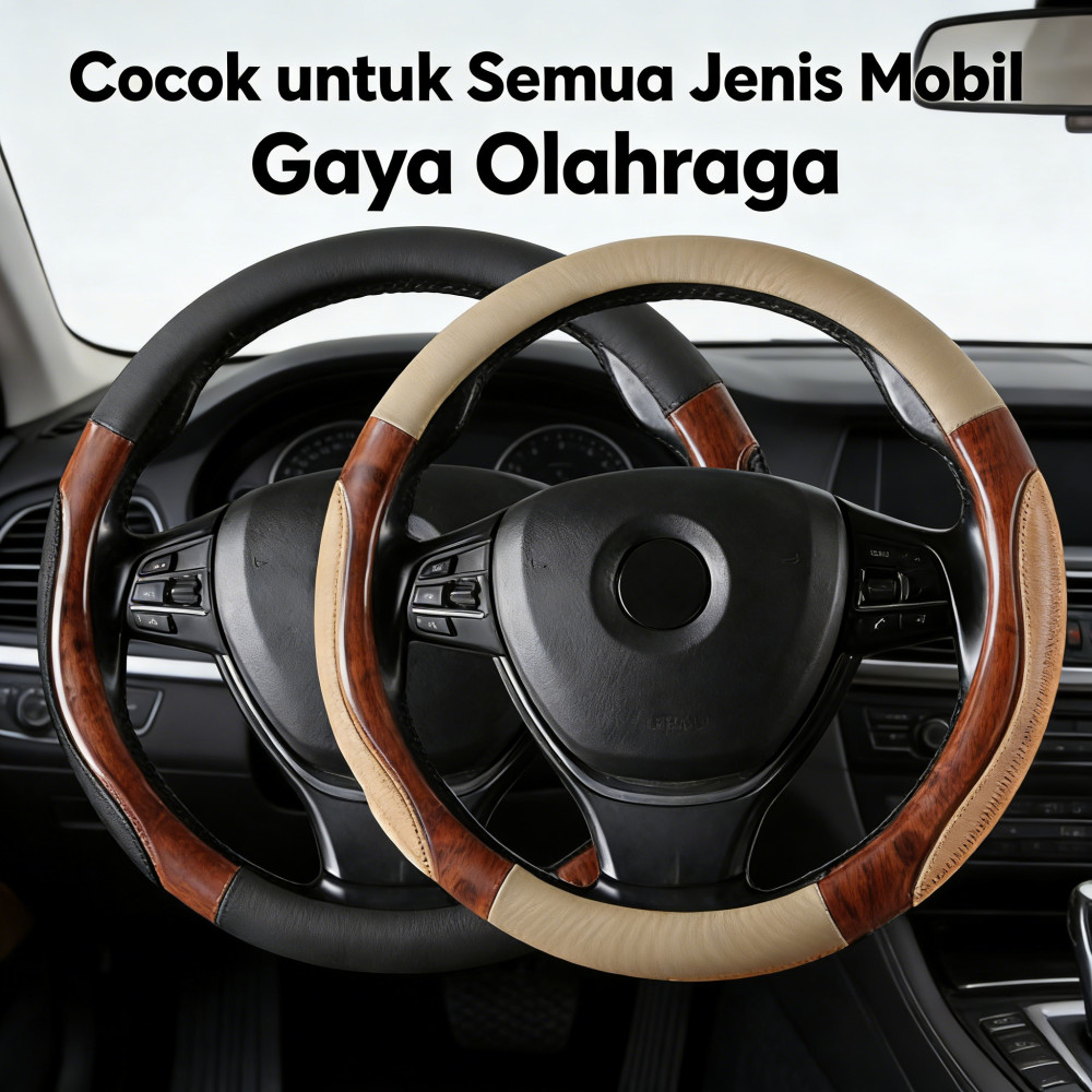 mobil stir sarung setir carbon cover stir Honda Jazz avanza stir Sintetis kayu kulit Semua universal