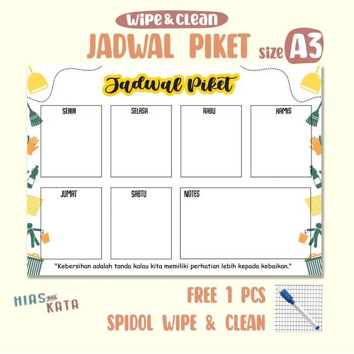 Jadwal piket kelas dinding sekolah size A3 bisa tulis hapus (gratis 1pcs spidol wipe & clean) - Jadw