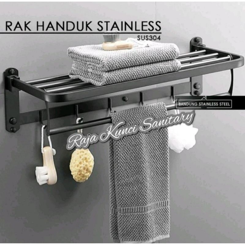 Gantungan Handuk Lipat Stainless Hitam/Black/GantunganLipat/Gantungan Baju/Rak Handuk Lipat Stainles