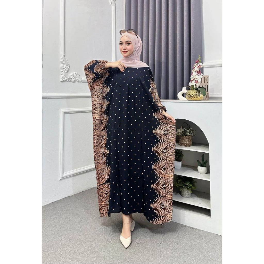 gamis jumbo ld 120 motif daun polkadot- pakaian wanita lainnya