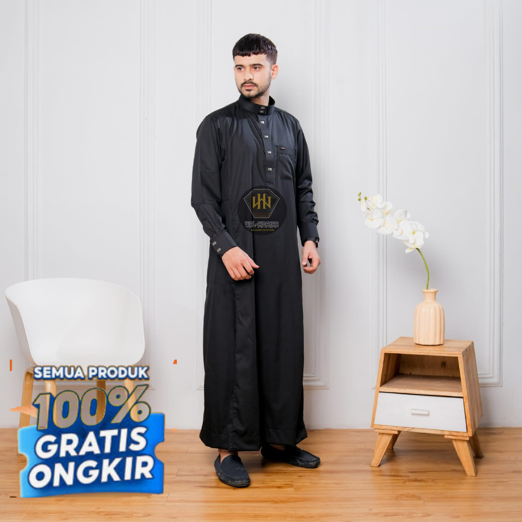 Jubah Gamis Pria Dewasa Lengan Panjang Manset Bahan Katun Maroko Premium Kancing Motif- pakaian pria