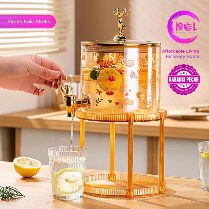 [POL] Dispenser Air Kaca Sultan 3.6 Liter | Ketel Air Dingin Kaca dengan Tatakan Kayu | Tempat Minum
