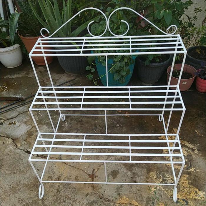 P: 80CM BESI 8MM / RAK BESI TINGKAT MODERN / RAK SUSUN BESI MINIMALIS / RAK POT TANAMAN 3 LANTAI/STA
