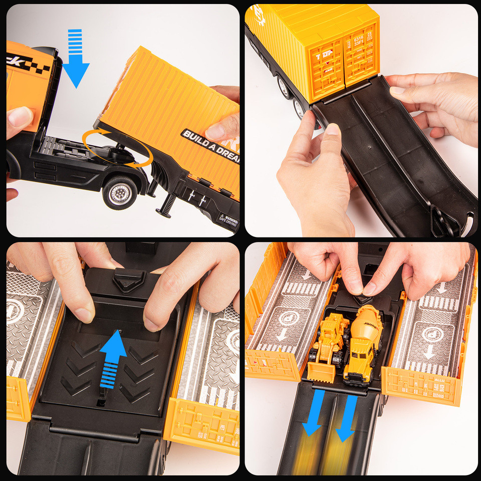 Alloy Construction Vehicles Toy Set for Ages 3-8-STEM Toys with Container Truck/Tower Crane/Excavato