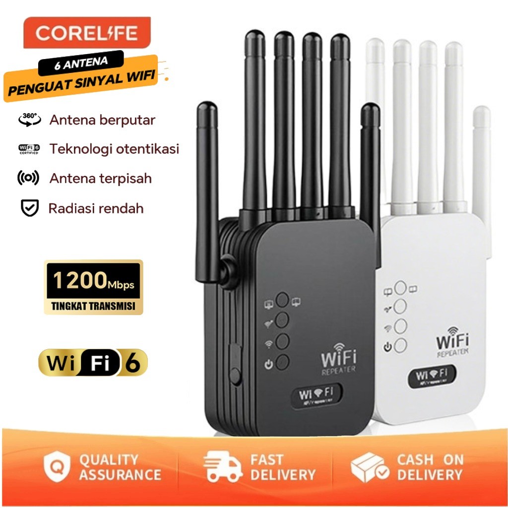 Repeater WiFi Solusi Sinyal WiFi Lemah 1200Mbps 6 Antena Penguat Sinyal WiFi Jangkauan Jarak Jauh Mo