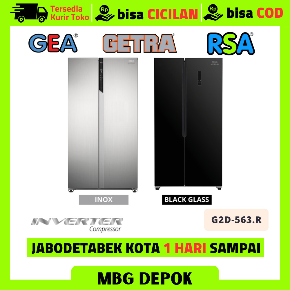 Kulkas GEA INVERTER G2D-563.R Inox Black Kulkas 2 Pintu Side By Side
