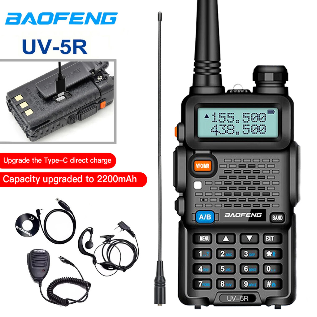 Baofeng UV-5R USB Dual Band Jangkauan Jauh untuk Amatir dengan VHF UHF FM CB 128CH 2200mAh Radio Gen