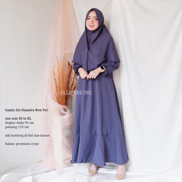 ELLIPSESINC Gamis Set Model Terbaru/Set Gamis Ibu Kekinian/Gamis Set Wanita Diandra Non Pet - NAVY