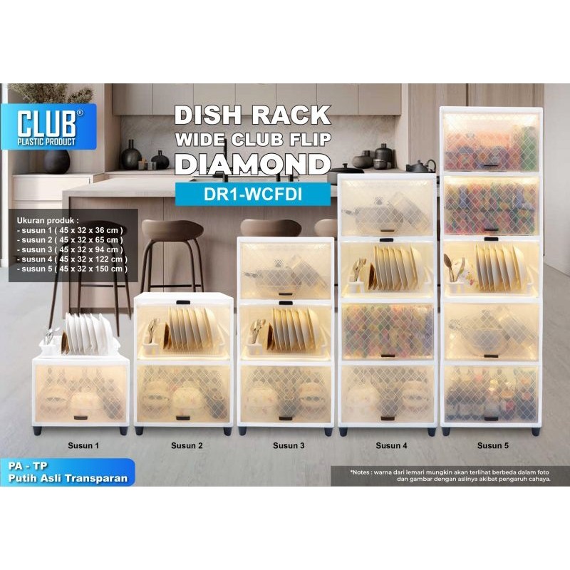 DR1 WCFR / DR BYD - Dish Rack Wide Club Flip Susun - DR1 Lemari Piring Rak Dapur Plastik Pintu Trans