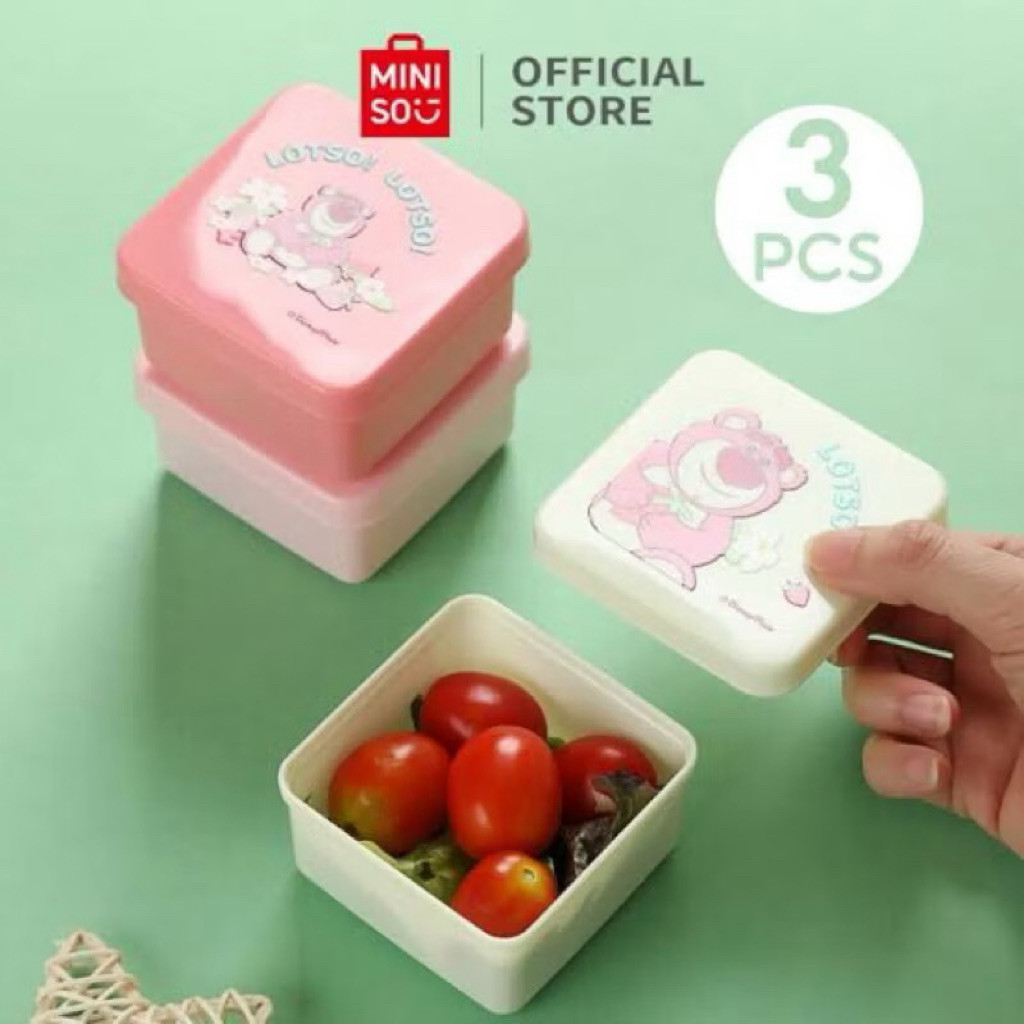 MINISO ORI Tempat Penyimpanan Makanan MINISO Lotso Food Storage 3pcs Kotak Makan Lotso Kotak Bekal